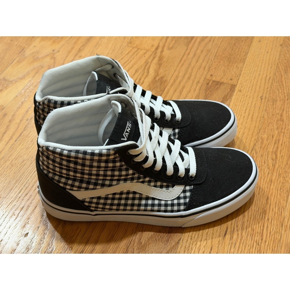 Vans Ward Hi Top Sneakers Black White Gingham Checkered Canvas Women's Size 8 - Picture 2 of 6